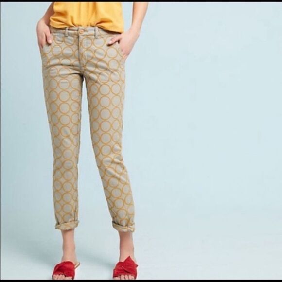 Anthropologie Relaxed Circle-Embroidered Chino Pants Sz 25 - Picture 2 of 16